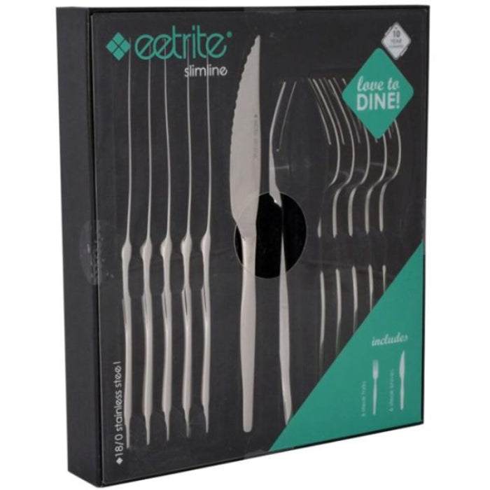 Eetrite Slimline Steak Knife & Fork Set, 12pc